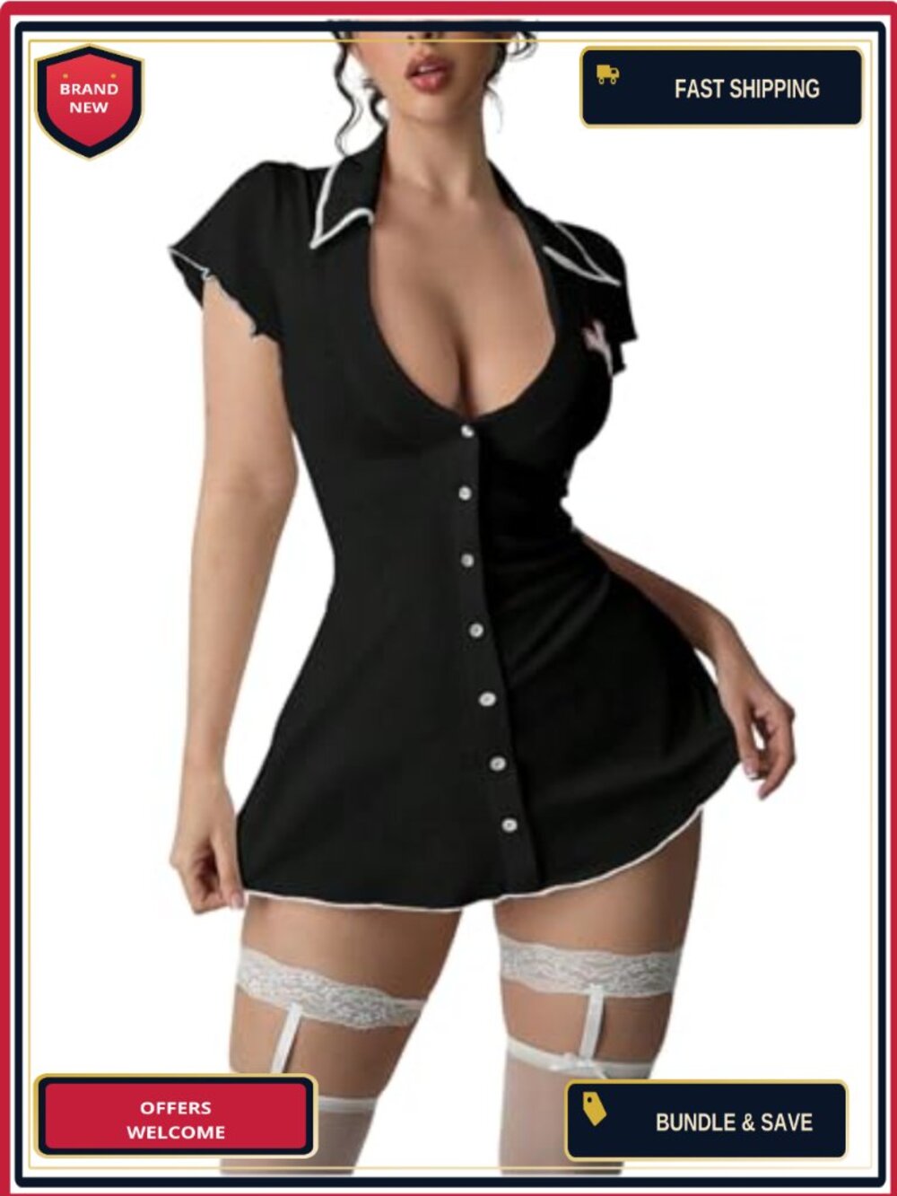 SweatyRocks Nurse Cosplay Lingerie Dress Button Front